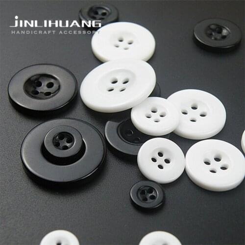50/20PCS 9-23MM Round Resin Shirt Buttons Flat Wide Side Black White 4-Holes for DIY Craft Sewing Cloth Decoration Accessories