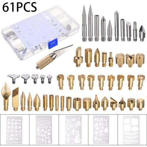 61pcs/set 60W Wood Burning Tool Kit Pyrography Pen Durable Soldering Iron Pen for DIY Woodworking Soldering Carving