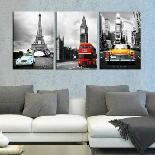 5D diamond painting sale full diamond embroidery paint by numbers 3Pieces Paris Tower New York City Car Big Ben LandscapeZP-1053