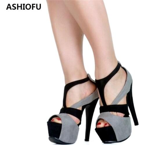 ASHIOFU Handmade Womens Platform High Heel Sandals Patchwork T-strap Party Prom Shoes Peep-toe Club Fashion Evening Sandals