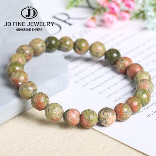 JD Natural Unakite Jasper Stone Crystal Quartz Beads Bracelets For Women Round Shape Bracelet Jewelry Vintage Jewelry