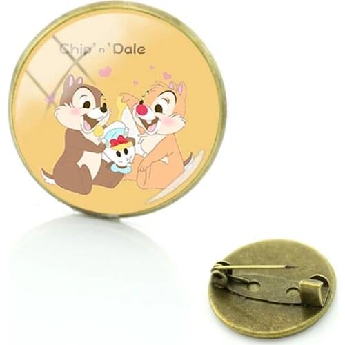 Disney Chipmunk Kiki And Titi Pin Glass Brooch Cabochon Dome Fashion Taste Brooch Accessories Jewelry Souvenir Ornaments
