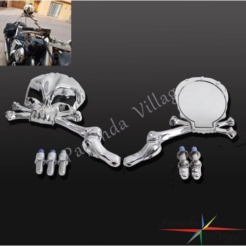 Chrome Black Eye Skull Crossbones Mirror Cafe Racer Skeleton Rear Side View Mirror For Honda Kawasaki Cruiser BMW Dyna Sportster