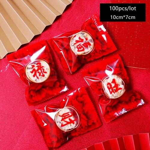 100pcs/lot Snowflake Crispy Creative Bright Rose Petals Pattern Red Pack New Year Party Celebrate Cookies Food Packaging Bags
