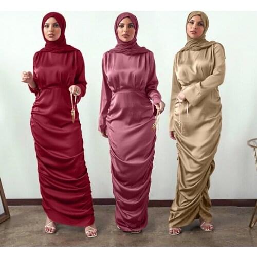 Eid Mubarak Muslim Fashion Hijab Dress Satin Dubai Abaya Turkey Abayas for Women Turkish Dresses Islam Kaftan Robe Musulmans