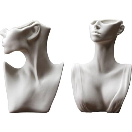 Ceramics Statue Flower Vase White Head Planter Plants Pots Nordic Boho Office Living Room Decoration Flower Arrangement Party