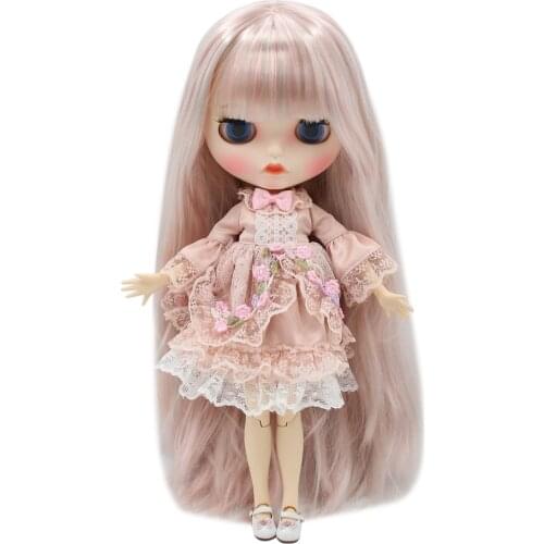 ICY DBS Blyth doll white skin joint bodyLong straight pink hair Carved lips Mate face with eyebrows BL6909/1010