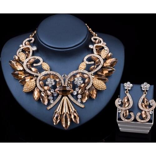 LAN PALACE glass jewelry set three colors necklace and earrings for party free shipping