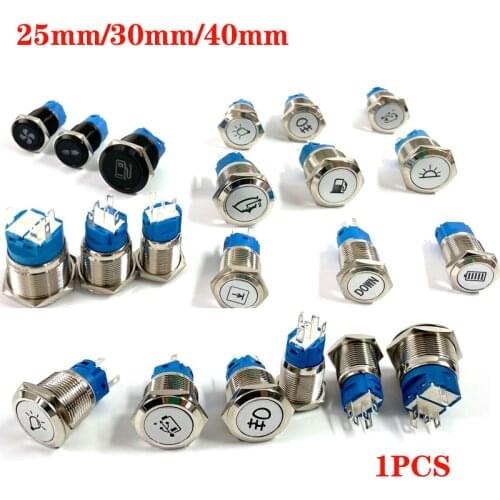 25mm/30mm Metal Push Button Switch LED Light DIY Logo Symbol Icon Signal Customization Waterproof Chromed Oxide Black for Car