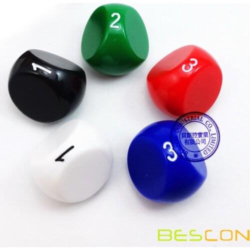 Bescon New Style Polyhedral Dice 3-sided Gaming Dice, D3 die, D3 dice, 3 Sides Dice, 3 Sided Cube, 5 Assorted Opaque Color