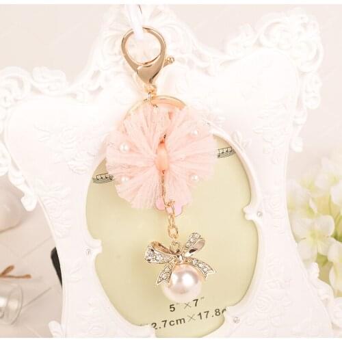 Fashion Women Lace flowers Pearl pendant tassel key chain key rings for car bags accessories pendants keychain Jewelry Gift