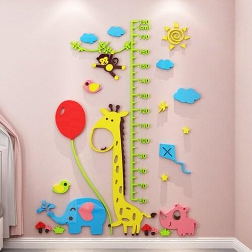 Cartoon Animals Wall Sticker Giraffe Elephant Puppy Children Height Measure Sticker For Baby Room Wall Decals Growth Chart Ruler