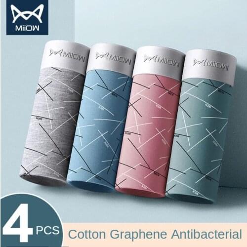 MIIOW Mens Underwear Pure Cotton Flat Angle Graphene Antibacterial Underwear Boys Sports Breathable Mens Underwear