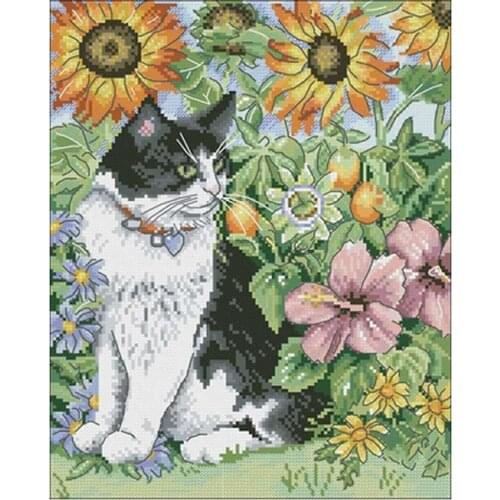 Cat and sunflower garden patterns Counted Cross Stitch 11CT 14CT 18CT DIY Cross Stitch Kit Embroidery Needlework Sets home decor