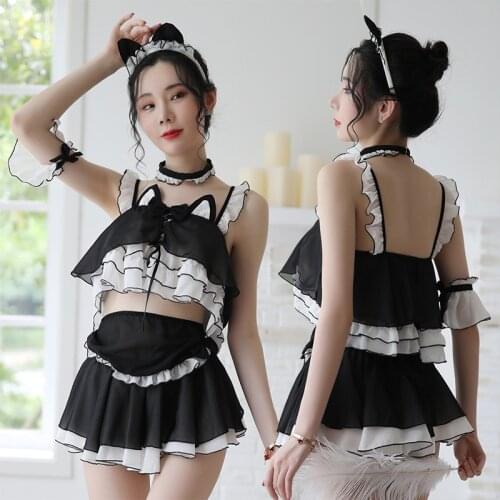 New Sexy Lingerie Cute Cat Girl High-End Chiffon Six-Piece Game Temptation Uniform Set