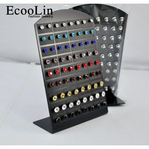 One Card 72Pcs (36Pairs) wholesale jewelry lots fashion stainless steel multicolor Rhinestone Stud Earrings LB286