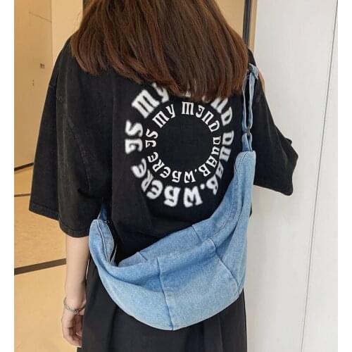 Original Uoct.all Korean Ins Canvas Bag Japanese Harajuku School Girl Shoulder Bag Denim Class Bag Chic Mori Messenger Bag