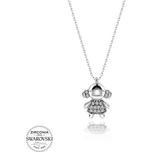 Silver 925 Sterling Swarovski Zirconia Cubic Zirconia Female Child Necklace