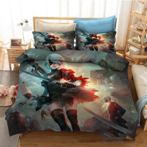 Anime Nier Automata 2/3 Piece Bedding Sets for Kids Teens Duvet Cover with Pillowcases Microfiber Polyester Bedclothes Twin Size