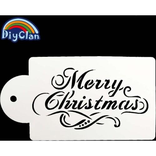 Merry Christmas Sign Pattern Plastic Stenceil Cookie Chocolate Flower Fondant For Decoration Cake Modeling P0183