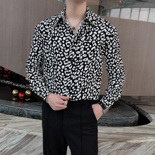 2021 Designer Leopard Shirts for Men Autumn Long Sleeve Shirt Casual Korean Streetwear Social Shirt Formal Shirt Chemise Homme
