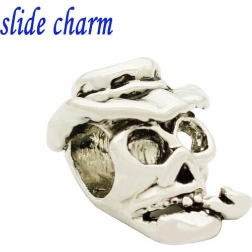 Slide charm Free shipping Halloween skull mouth Europe and the new listing Diao pipe amulet charm beads fit Pandora bracelet