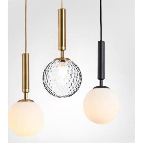 Modern minimalist glass ball pendant light restaurant single head lamp Nordic creative personality bedroom bedside lamp LB022013