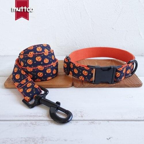 MUTTCO unique collar THE HELLOWEEN PUMPKIN convenient to walk the dog leash accessory for small medium large dog 5 sizes UDC086H