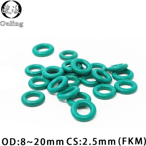 10PC Fluorine rubber Ring Green FKM O ring Seal OD8/9/10/11/12/13/14/15/16/17/18/19/20*2.5mm Thickness O-Ring Oil Gasket Washer
