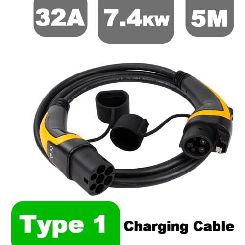 32A EV Cable J1772 Type 1 to Type 2 IEC62196 EV Charging Plug With 5 Meter cable TUV/UL male to female EVSE Charging Plug cable
