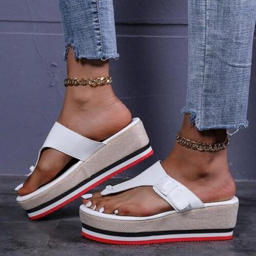 European and American large size shoes 2021 summer new color slope heel platform sandals and slippers womens flip-flops