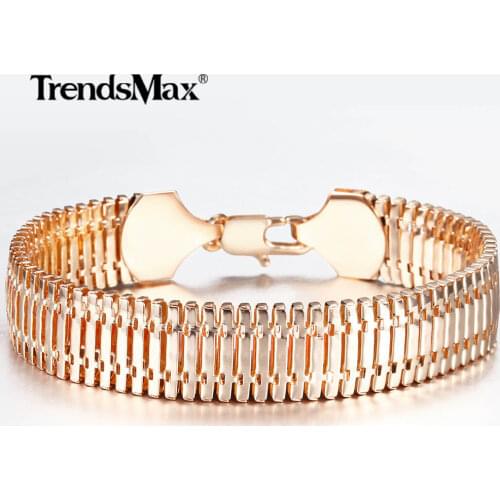 14MM 585 Rose Gold Bangle for Women Girls Herringbone Snake Flexible Chain Bracelet Jewelry Birthday Party Christmas Gifts CB31