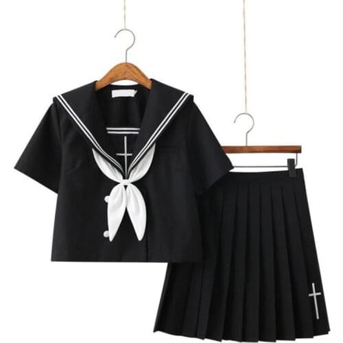 Zoki Black Women 2 Piece Set Fashion Japan Cosplay Short T Shirt Elegant Bow High Waist Pleated Mini Skirt Casual Girls Suit