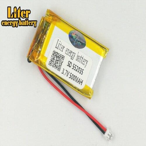 1.5MM 2pin connector 3.7V 552035 500mah Lithium polymer battery rechargeable lipo battery for bluetooth devices,skateboard