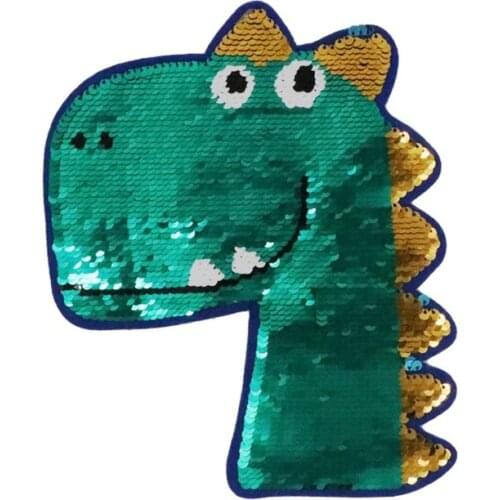 1Pcs Double-sided Color-changing Sequins Embroibery Dinosaur Shirt T-shirt Sticker DIY Hand Sewing Sticker Patch for Accessori