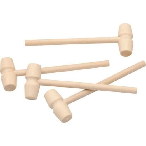 10pcs 135mm Eco-Friendly Natural Color Mini Wooden Hammer Unfinished Painted Graffiti Toys Gift Decoration Wood DIY Accessories