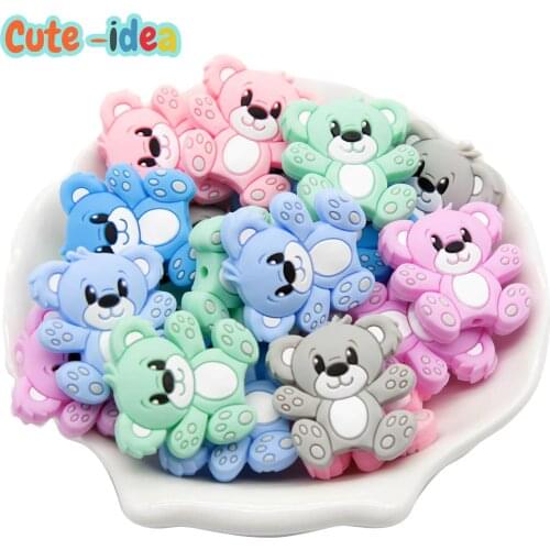 Cute-idea 10pcs BPA Free Mini bear Silicone Beads Cartoon Baby Teething Toys DIY Pacifier Chain Baby Products Accessories