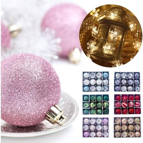 Amawill 12Pcs/lot Shining Christmas Tree Ball and 3M 20Led Snowflake String Light Kit Xmas Hanging Decorations Fairy Lights