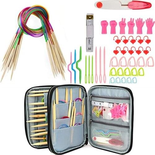 Bamboo Circular Knitting Needles Set Plastic Cable 60cm Knitting Needles and Sewing Accessories DIY Weave Craft Tools With Bag