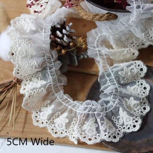 5CM Wide White Tulle Apricot Eryembroidered Lace Borduren Bloemen Lint Kant Kraag Trim DIY Trouwjurken Hoofd Sluier Naaien Decor