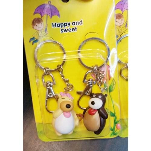 FREE SHIPPING BY DHL 200pcs/lot 2015 Hot Selling Plastic 3D Bear Keychains Couple Bear Keyrings for Wedding Gifts