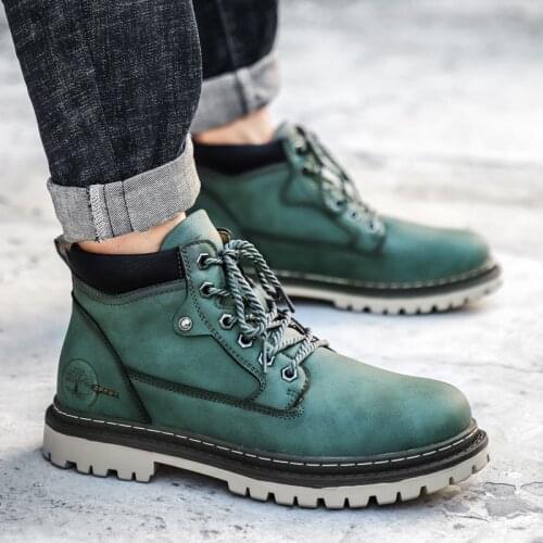 Winter Mens Martin Boots High Quality Green Men Leather Boots With Fur Anti-wear Non Slip Outdoor Men Work Shoes botas hombre
