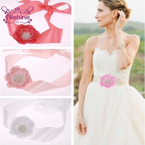 Boutique Pearl Rhinestone Roast Floral Sash Maternity Belt Solid Color Women Accessories Photo Props Holiday or Anniversary Gift