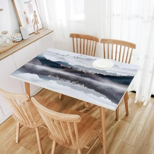 Ink Style Of Traditional Chinese Landscape Painting PVC Soft Table Cloth Table Cover Home Protective Cover Tea Tables Cloths