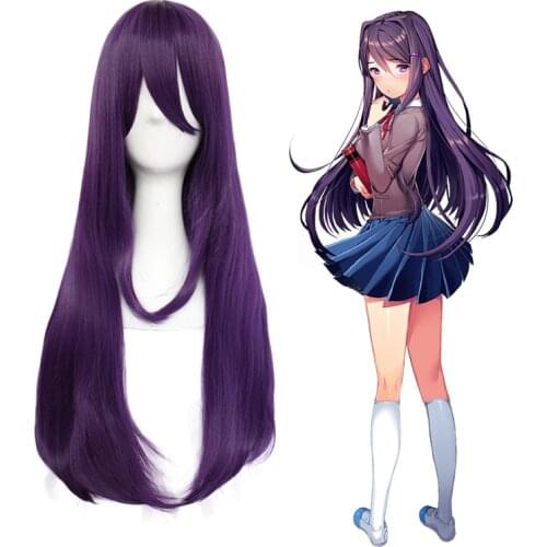 DDLC Doki Doki Literature Club Yuri Purple Long Wig Cosplay Costume Heat Resistant Hair Women Carnival Party Wigs