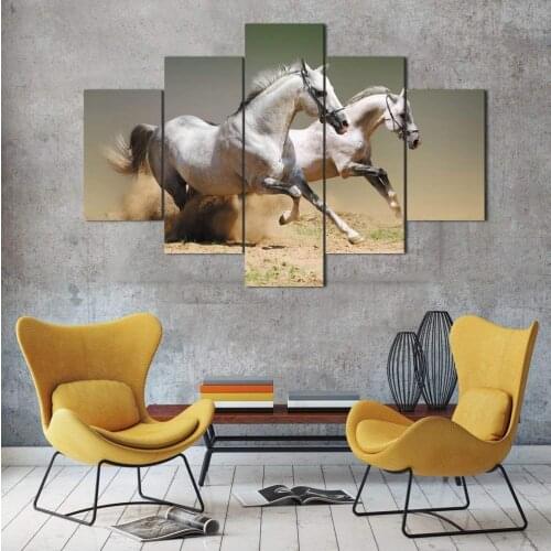 Decoration Modular Picture Poster 5 Pieces/Set Animal Horses Photo Canvas Frame Painting Modern Art Print Live Wall