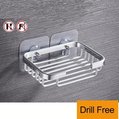 Drill Free Bathroom Soap Dish Holder Modern Wall Mounted Storage Rack Holder Hollow Type Soap Sponge Dish Accessories