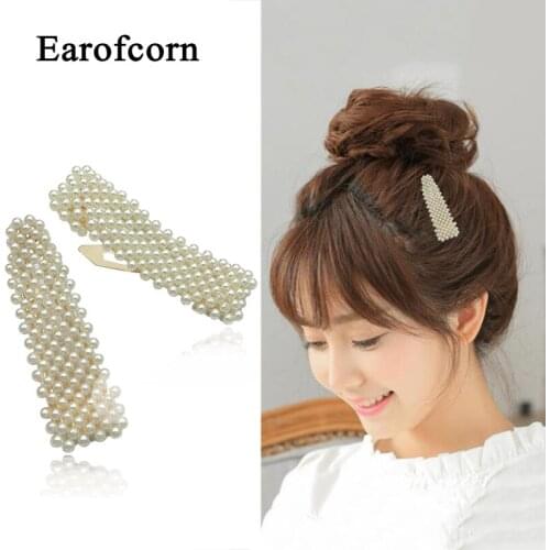 Earofcorn Gold Color Pearl Hairpin BB Clip Sweet Temperament Wild Explosion Type a Word Clip Boutique (a Pair Set) (style-4)