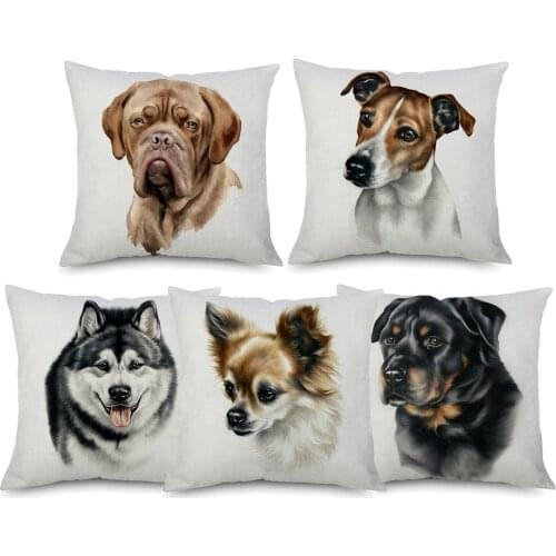 Jack Russell Terrier Cushion Covers Dogue de Bordeaux Famous Dog Pillow Cover Beige Linen Pillow Case Bedroom Sofa Decoration