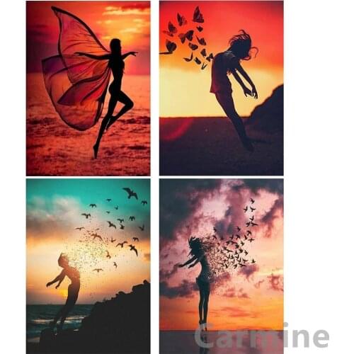 Sunset Dance DIY 5D Diamond Painting Landscape Women Cross Stitch Embroidery Picture Full Round&Square Drill Home Decoration